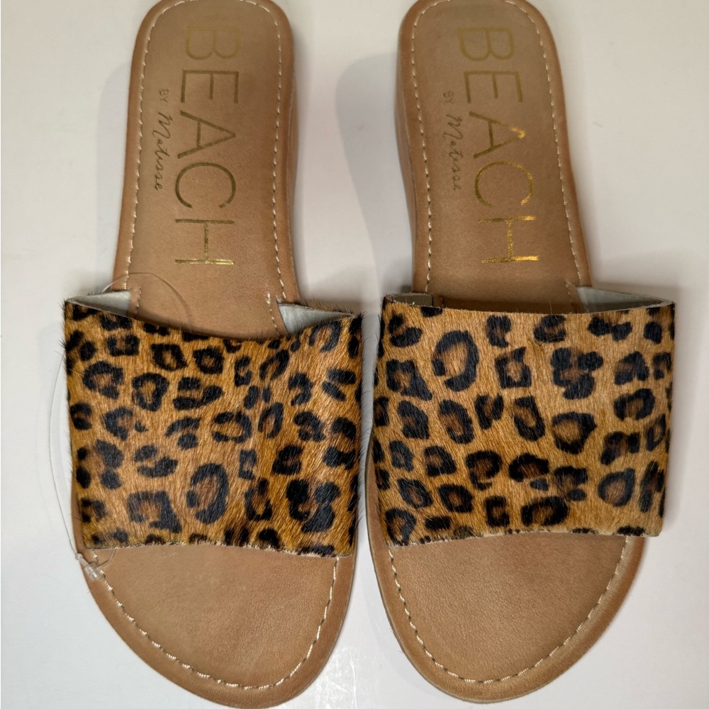 Beach by Matisse Tiki Leopard Calf Hair Slide Sandals Women’s Size 8